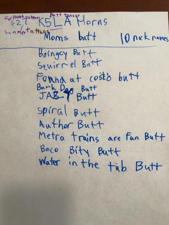 Butt nicknames...the revised addition